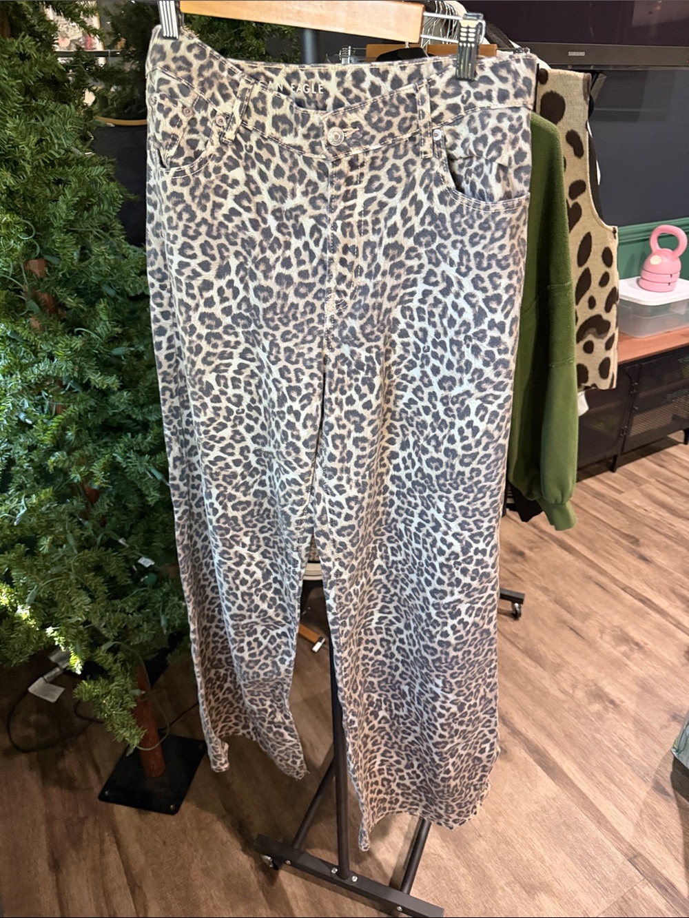 American Eagle Outfitters Taupe & Black Leopard Wide Leg Pants